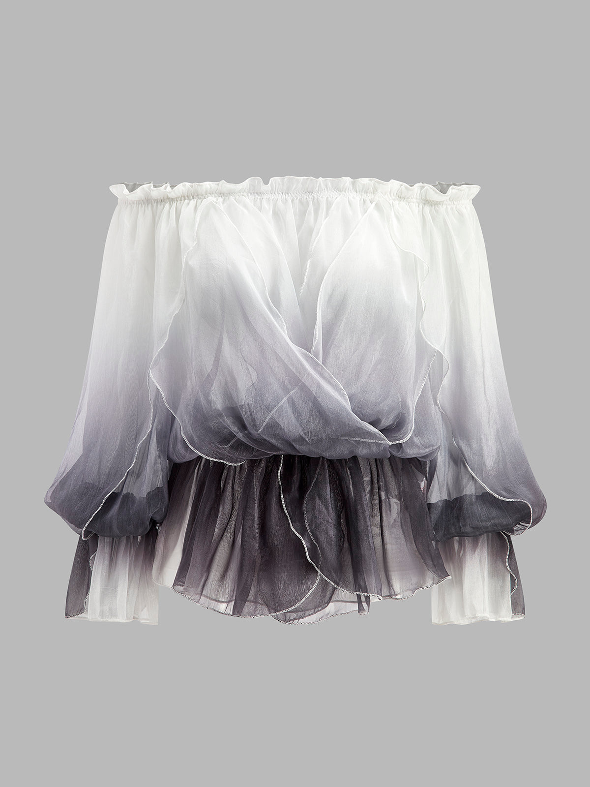 Haut en mousseline semi-transparente à dégradé floral et épaules dénudées 