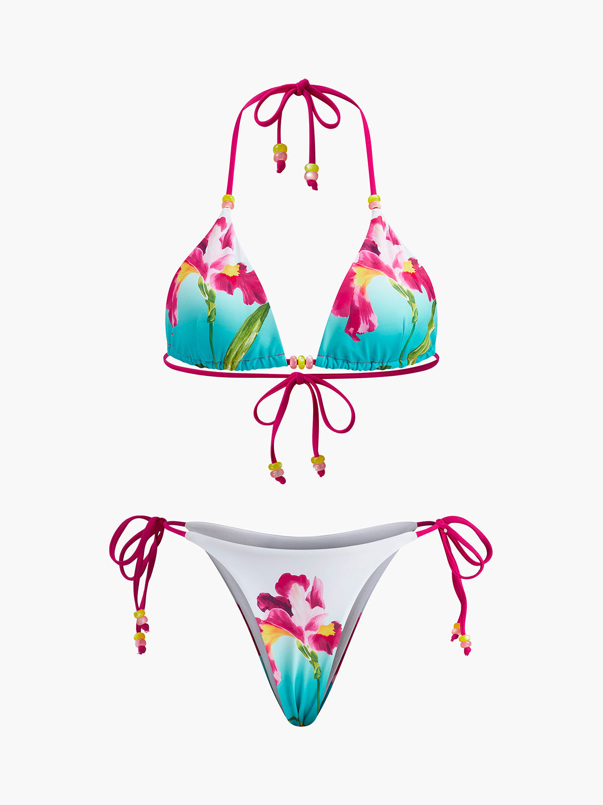 Bikini-Set mit Blumenmuster und Perlenbesatz 
