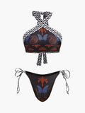 Bikini mit Boho-Print, Neckholder und Bindebändern