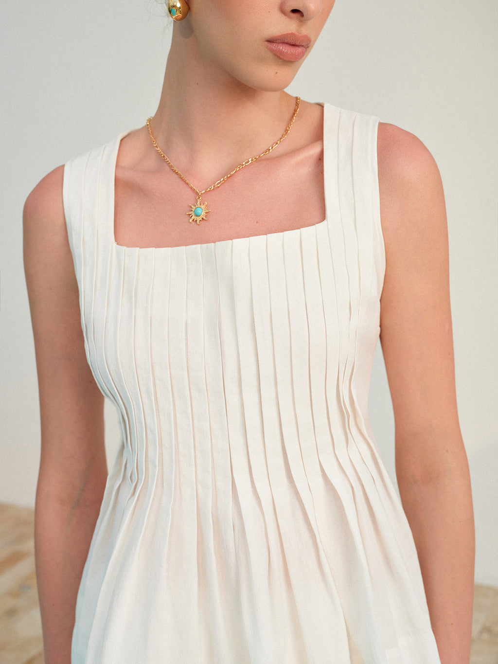 Square Neck Pleated Shorts Set