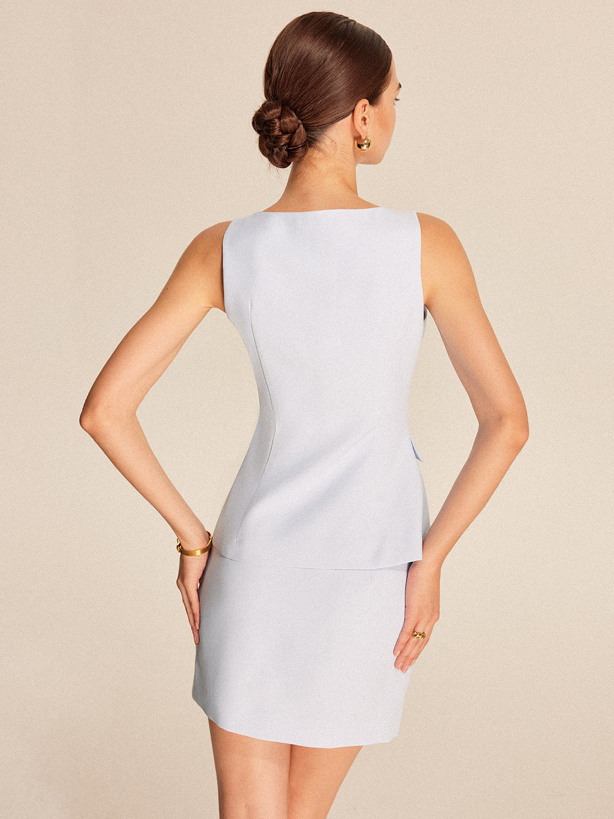 Ensemble jupe élégante à boutons et poches fendues 