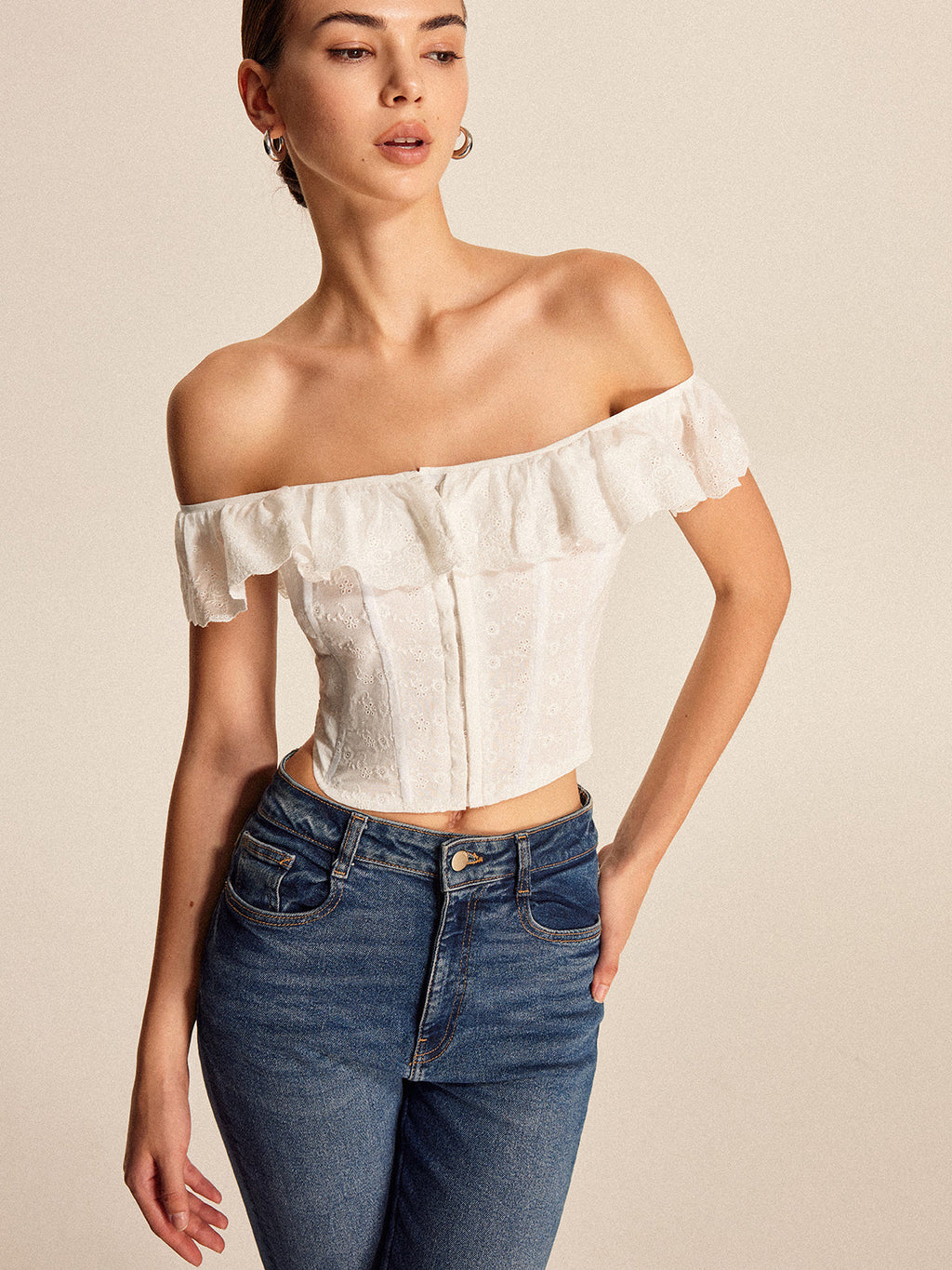 Off-Shoulder-Top mit Schnürung am Rücken
