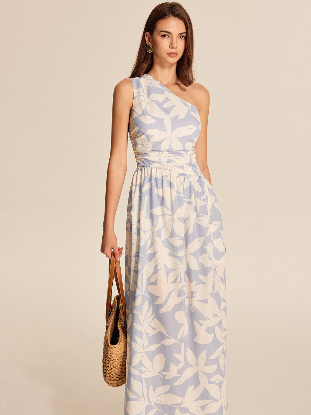 Ein-Schulter-Kleid mit Blumenmuster