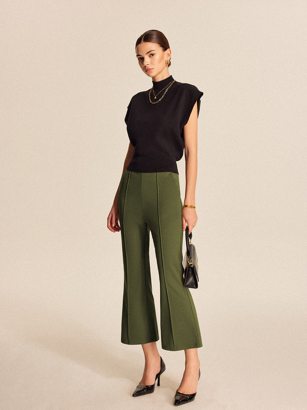 High-Waist Pocket Flared Cropped Pants
