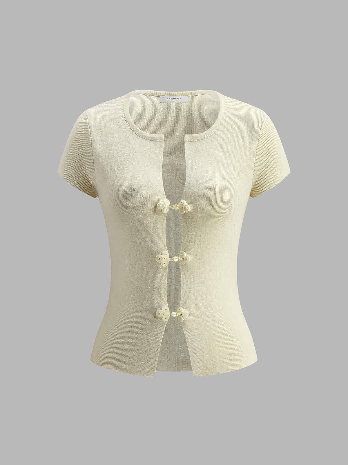 Button-Detail Ribbed Knit Top