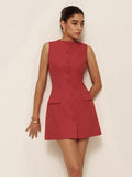 Baumwolle & Leinen Ärmelloses Kurzarmkleid mit Knöpfen