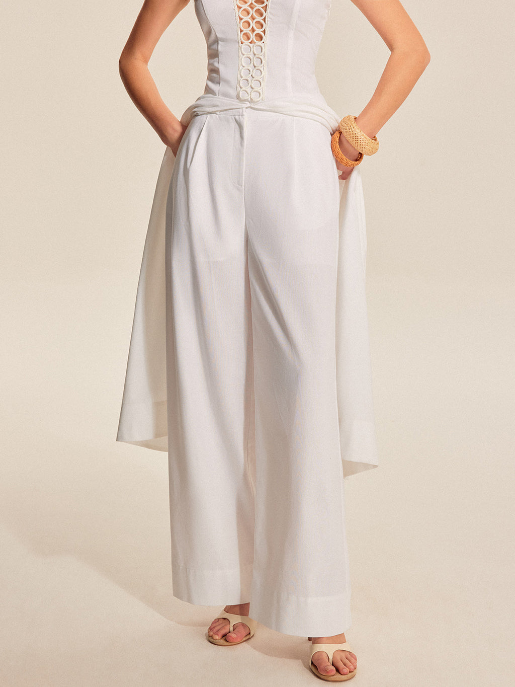 High-Waist-Hose mit weitem Bein und Taschen