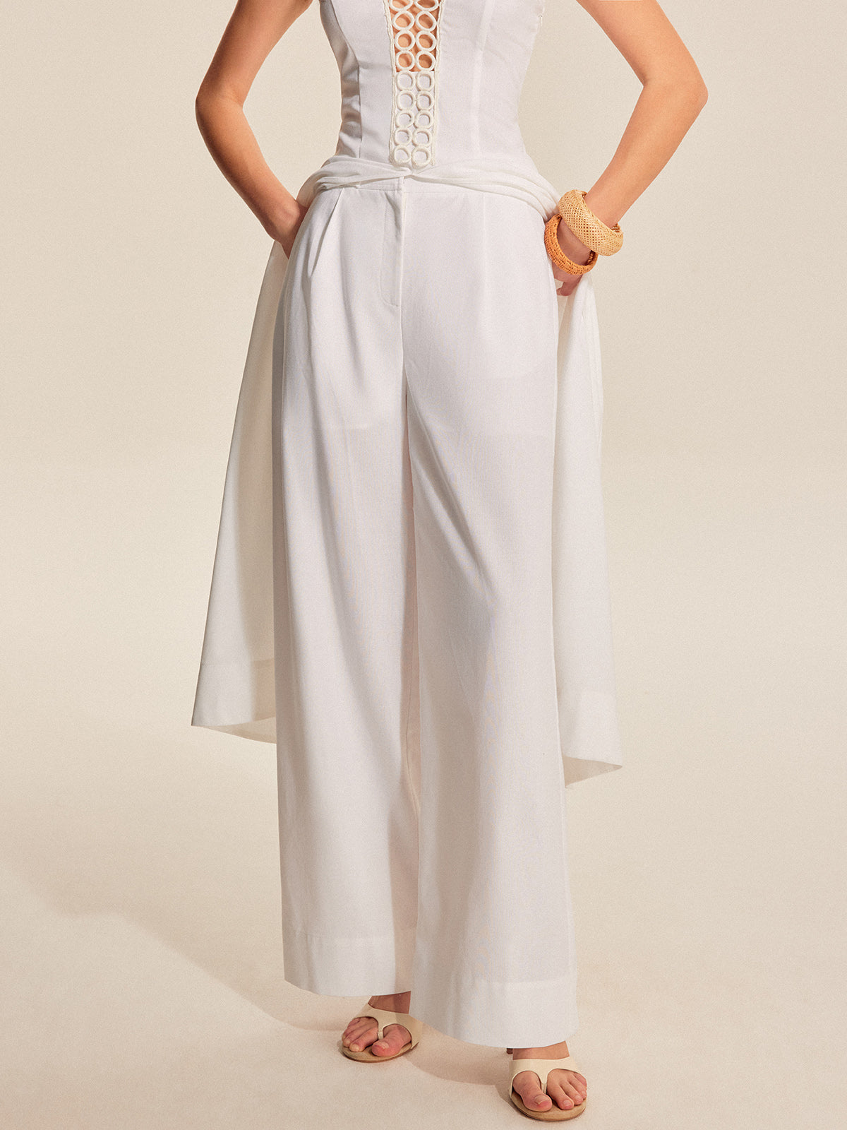 Mid-Waist Wide-Leg Pants With Pockets