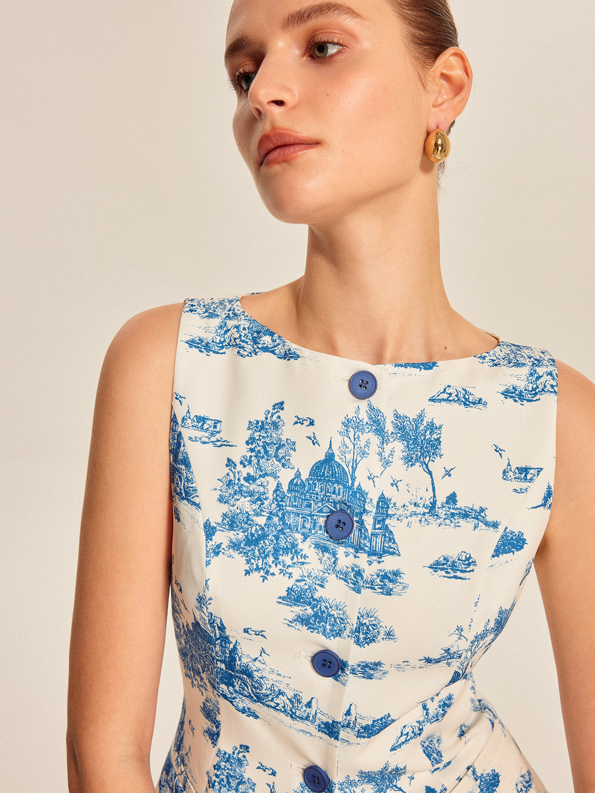 Printed Sleeveless Split Hem Vest