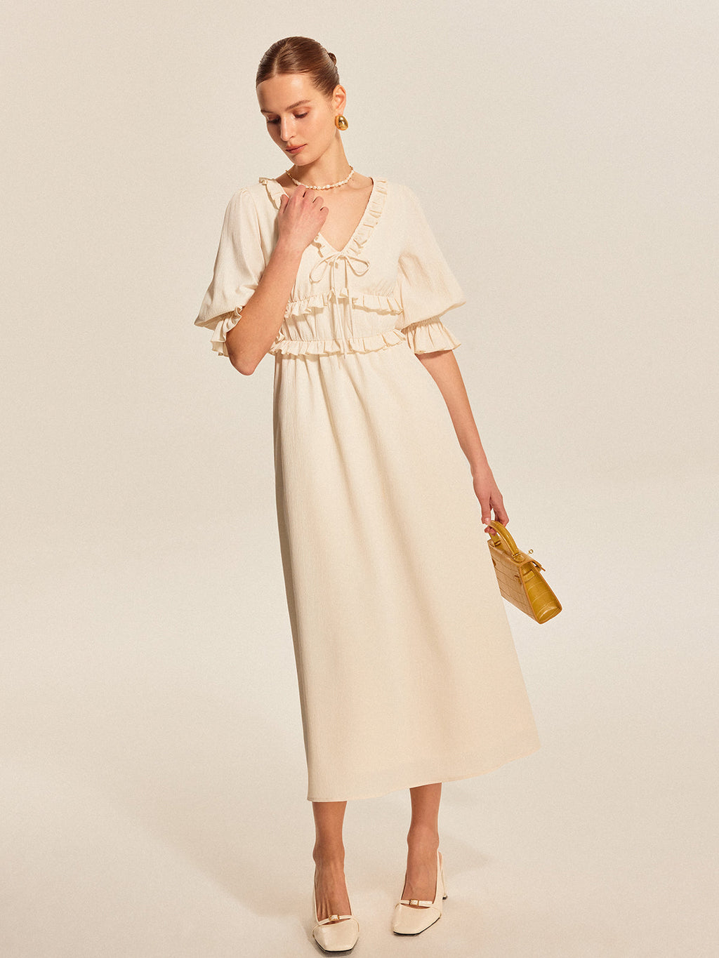 Ruffle Trim Drawstring Dress