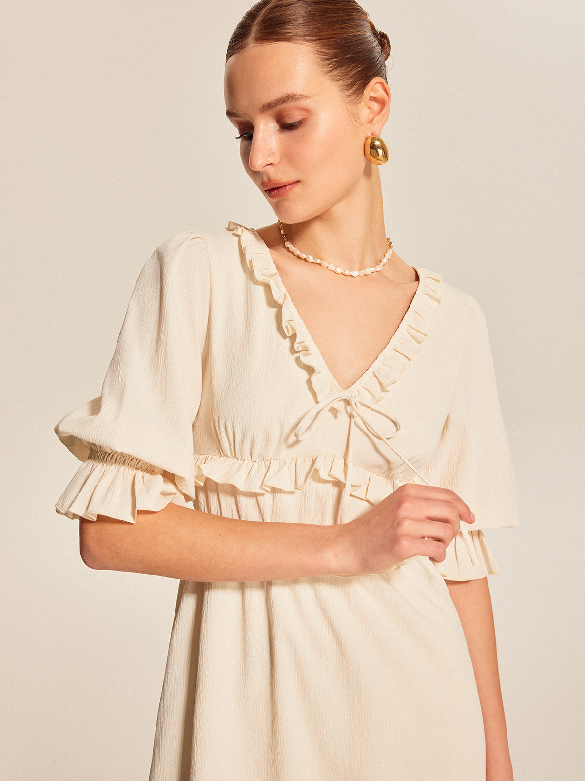 Ruffle Trim Drawstring Dress