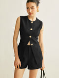 Button Vest With Shorts Set