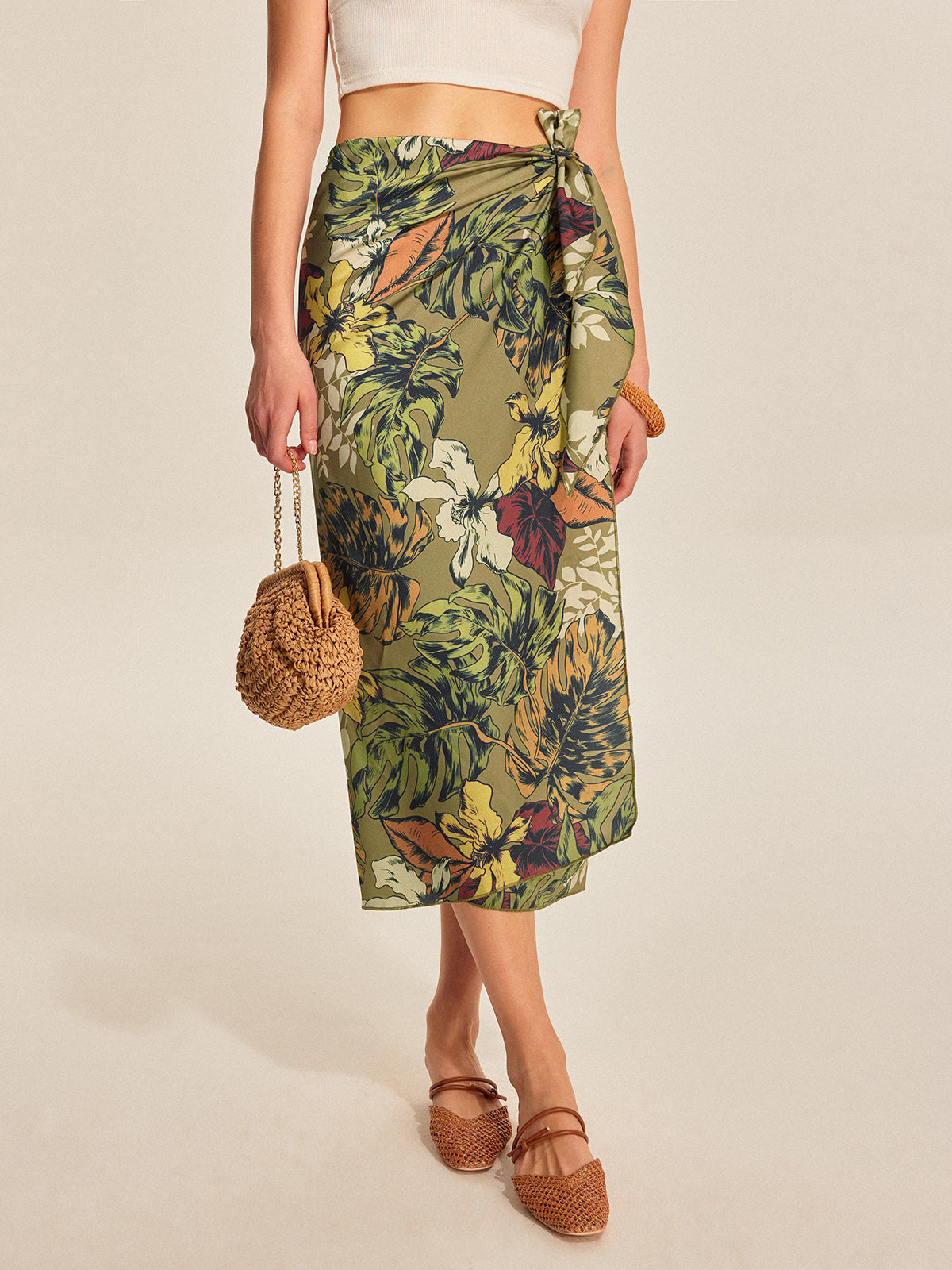 Tie Detail Floral Print Wrap Skirt