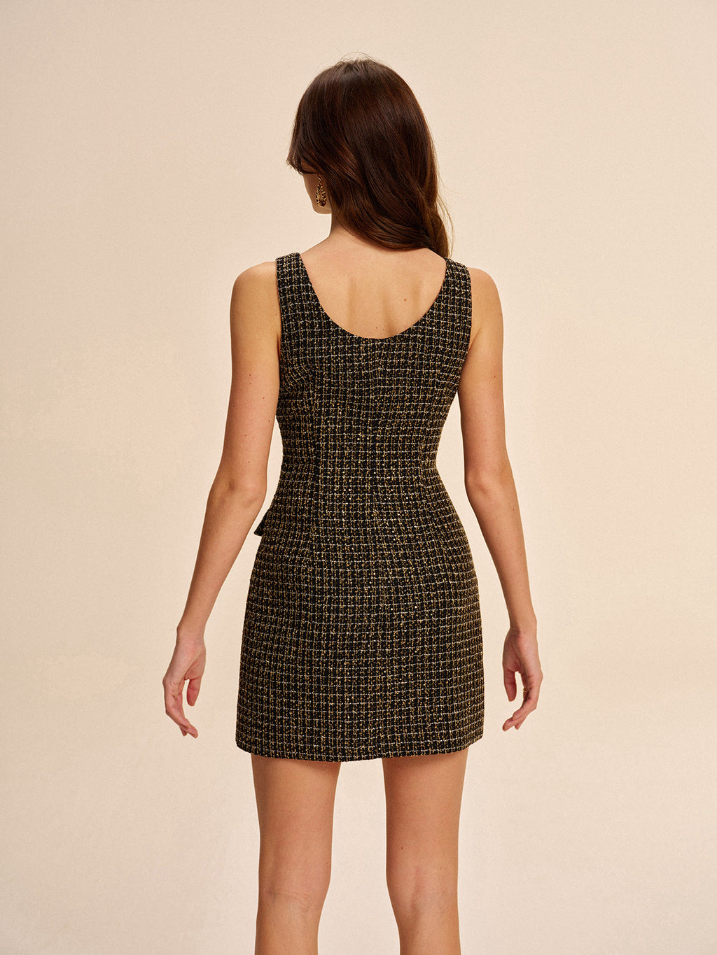 Tweed Buttoned Sleeveless Dress