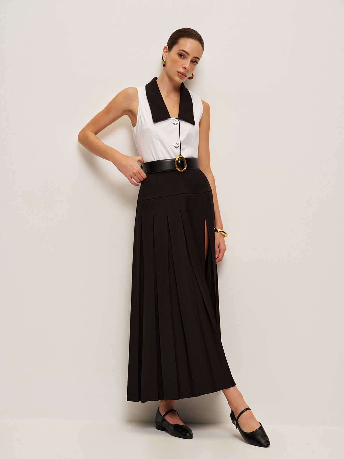Pleated Split Skirt