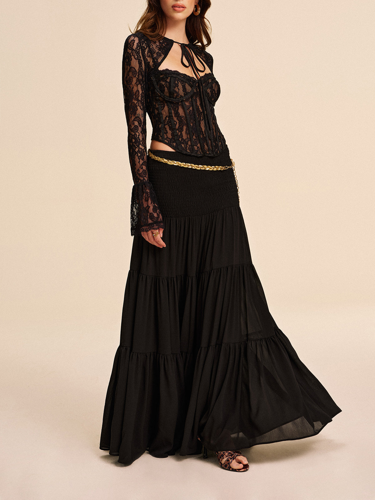 Semi-Sheer Chiffon Skirt Without Belt