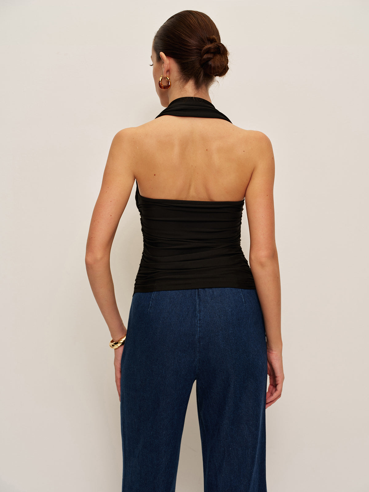 Heart Detail Ruched Halter Top