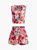 Blumendruck Ärmelloses Shorts-Set