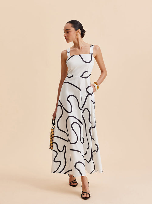 Quadratisches Trägerkleid mit abstraktem Linienmuster