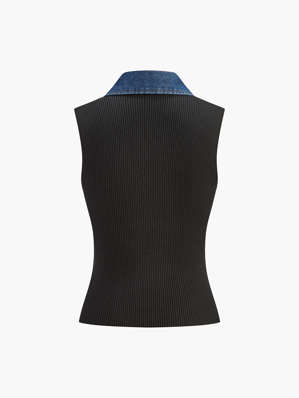 Denim Collar Ribbed Sleeveless Top