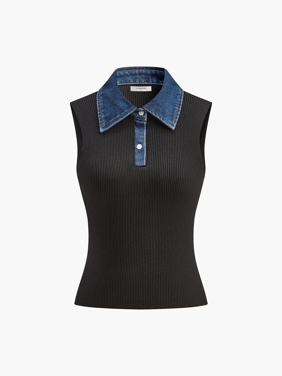 Denim Collar Ribbed Sleeveless Top