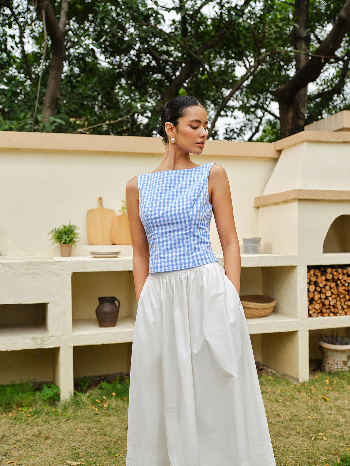 Checkerboard Bow Back Crop Top