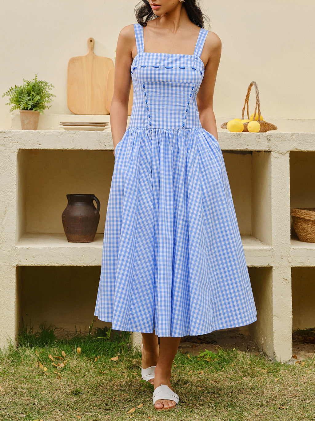 Schnür-Korsettkleid mit Schachbrettmuster