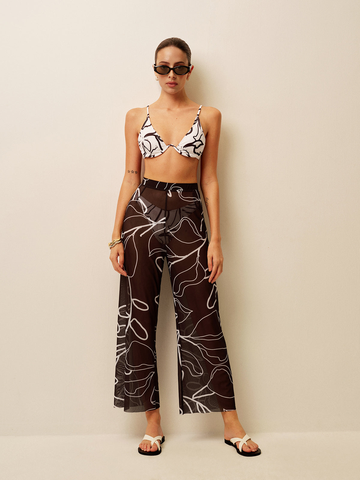 Transparente bedruckte weite Strandhose