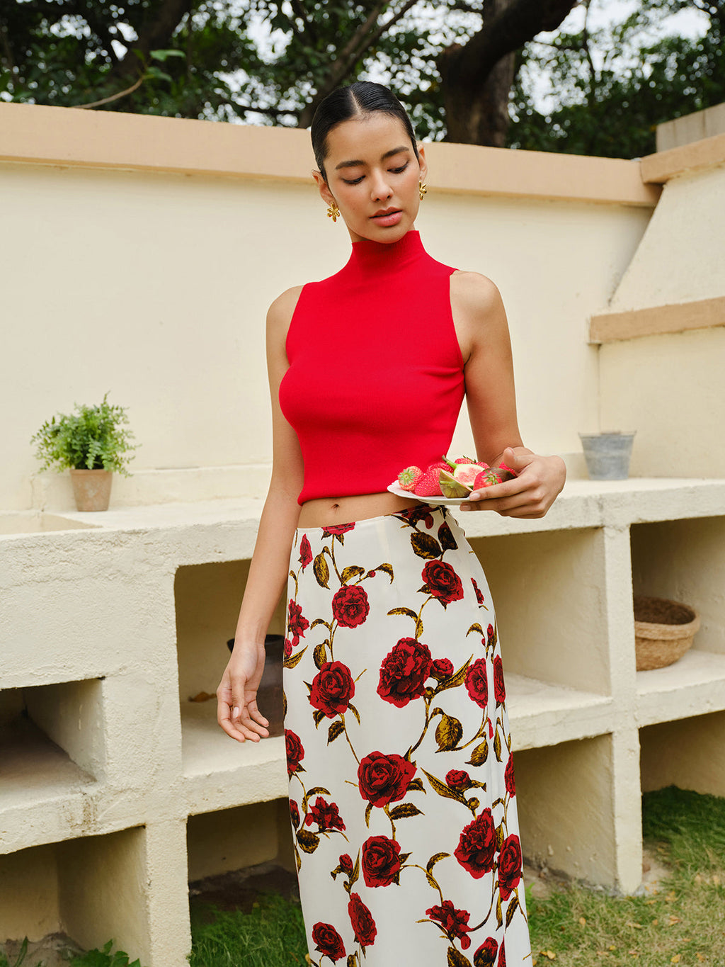 Blumiger Rock mit hoher Taille