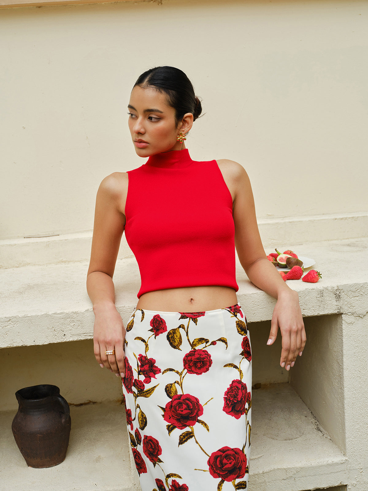 Knit Mock Neck Sleeveless Crop Top
