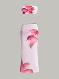 Blumenmuster-Bandeau-Bikini mit Wickelrock