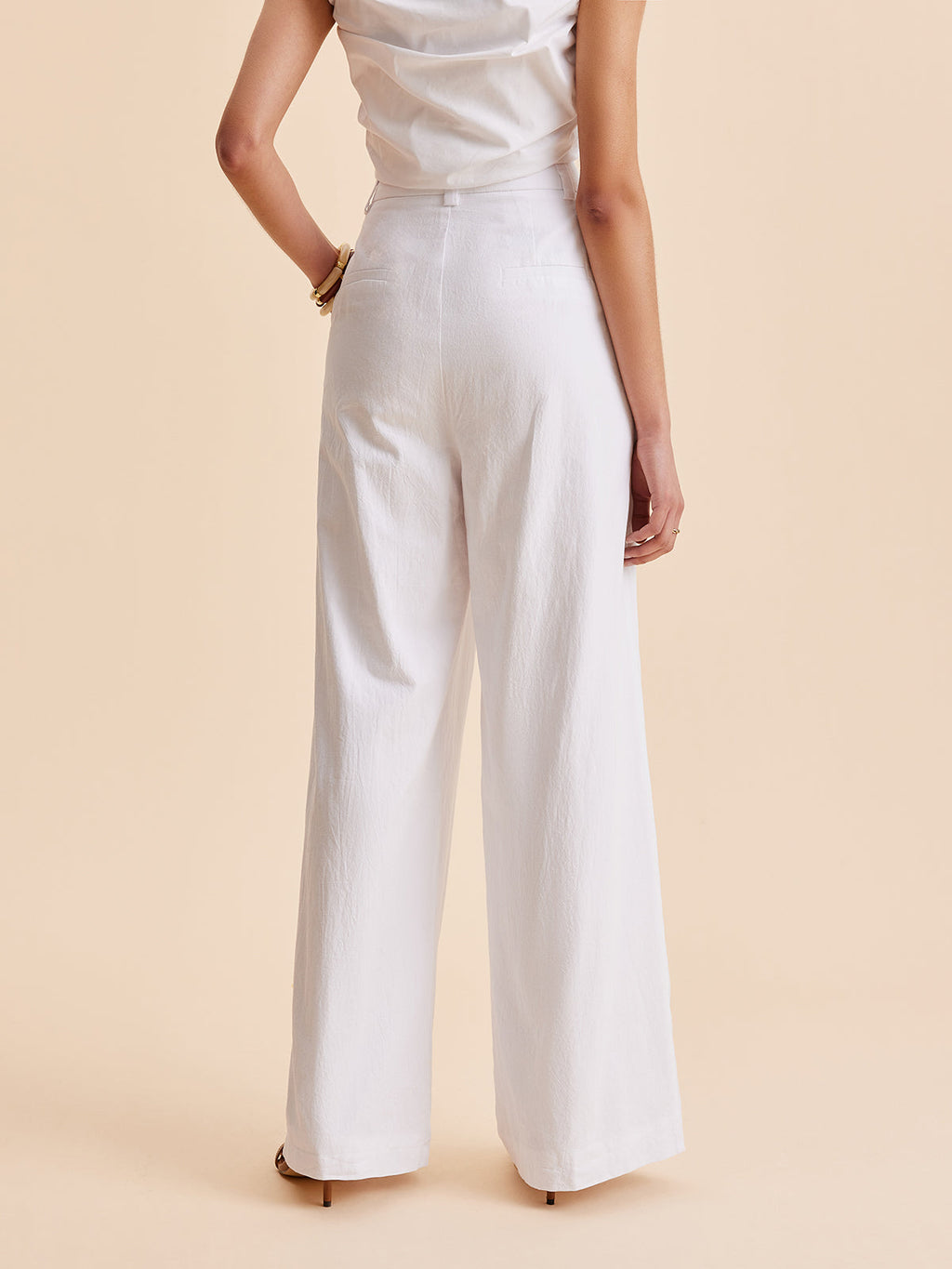 Baumwollhose mit weitem Bein, mittlerer Taille und Taschen