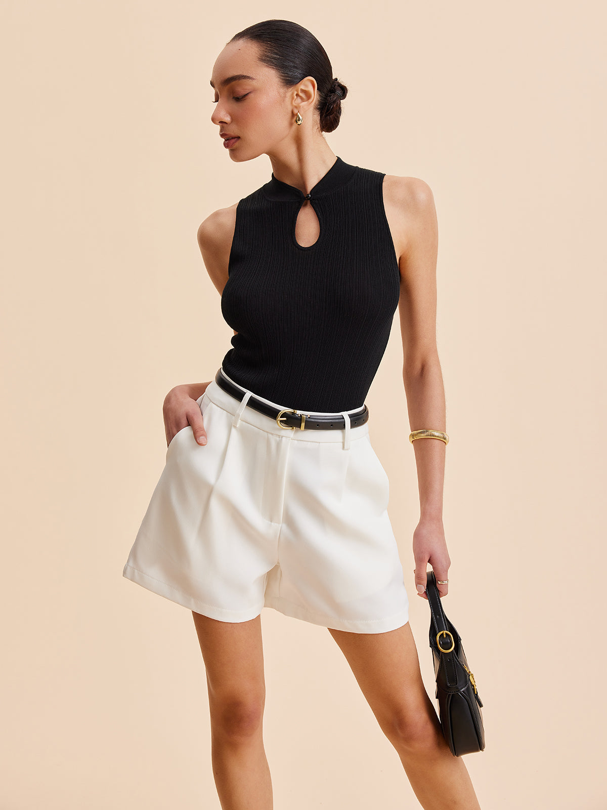 Mock Neck Keyhole Knit Vest