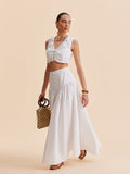 Ensemble crop top froncé et jupe boutonnée