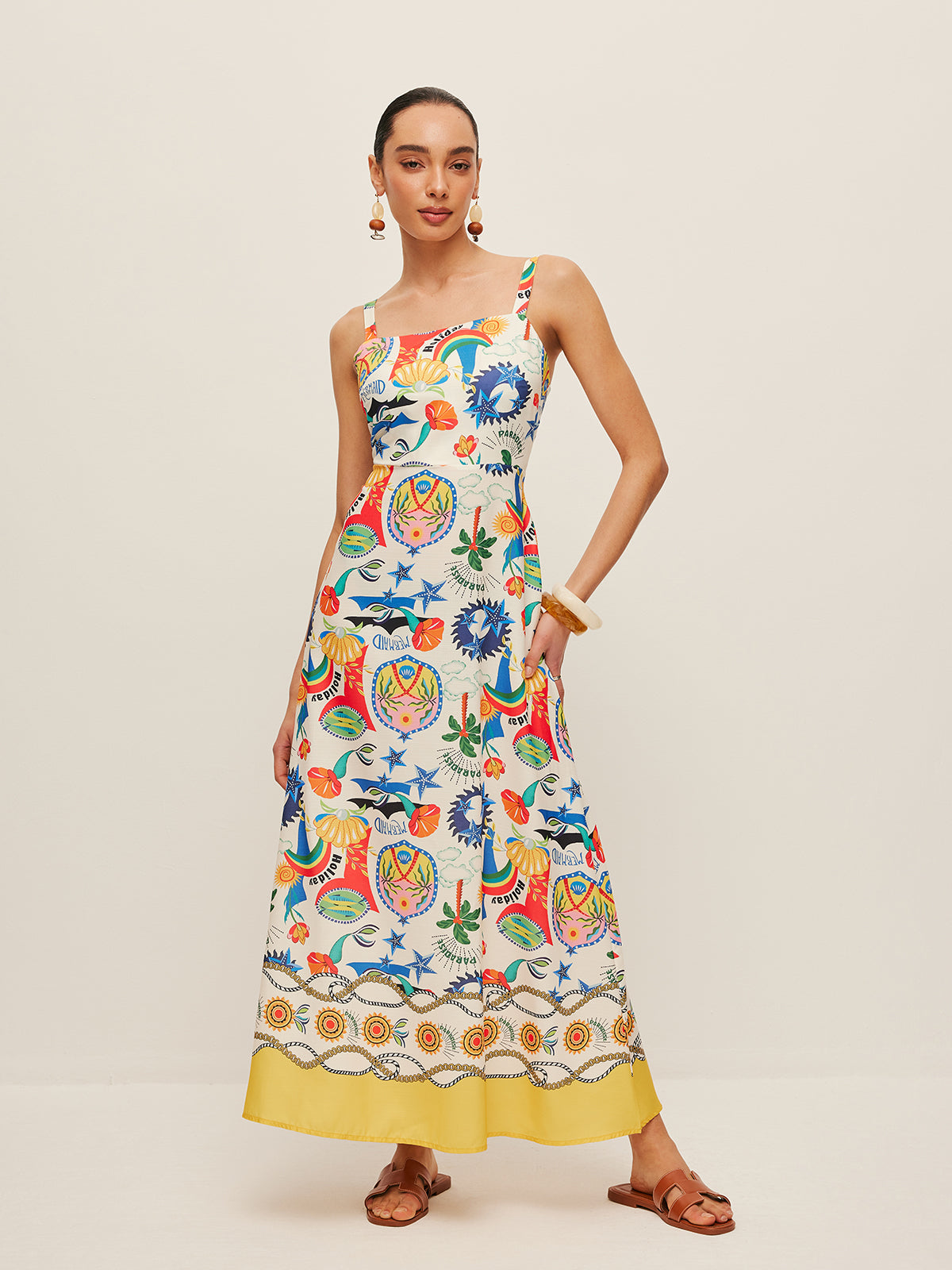 Buntes, bedrucktes Trägerkleid 