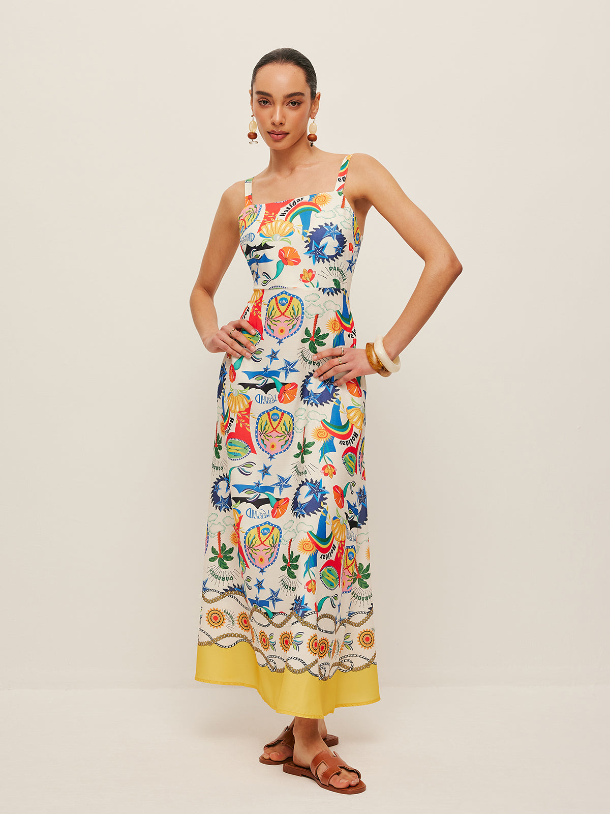 Buntes, bedrucktes Trägerkleid 