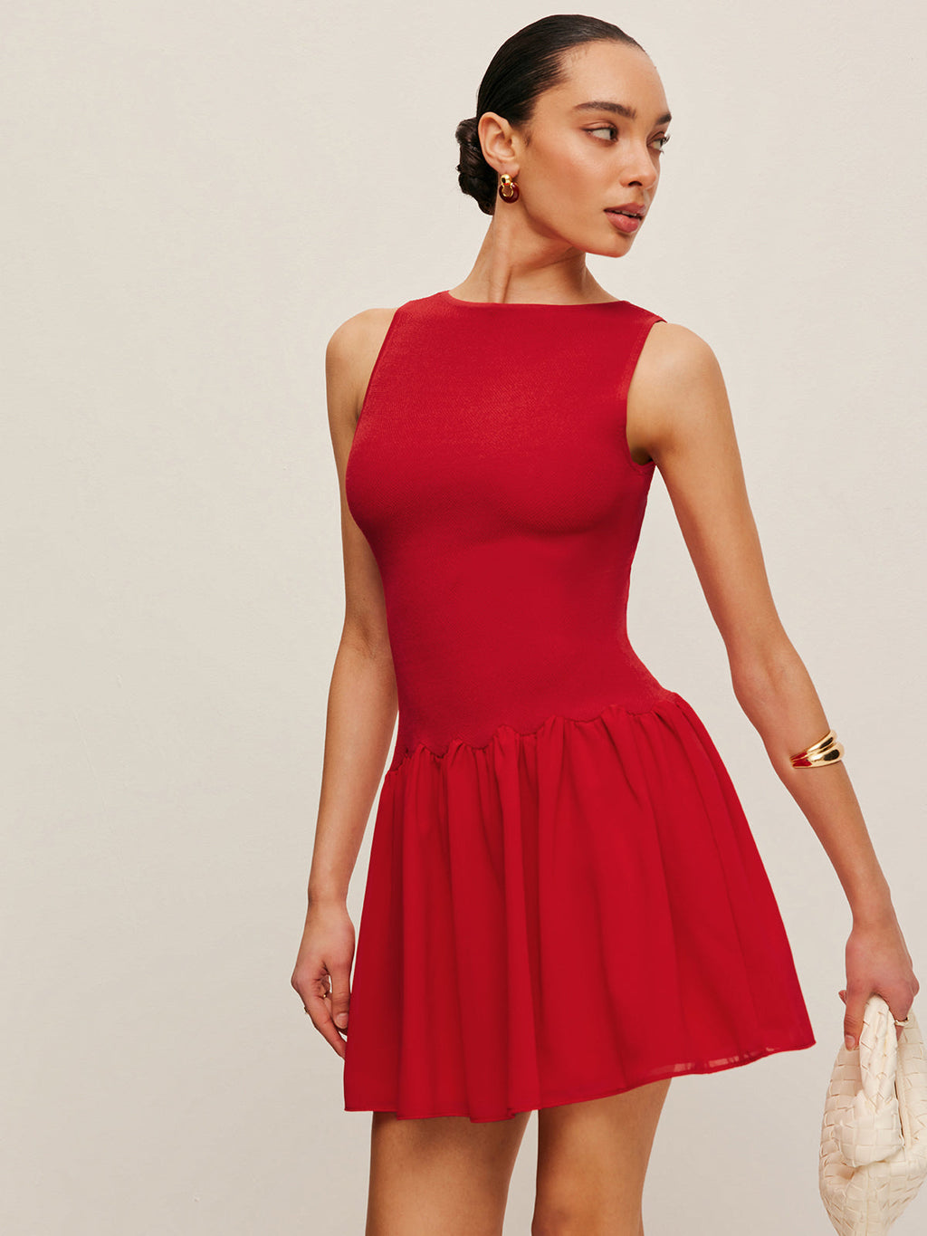 Ärmelloses Strick-Chiffon-Kleid