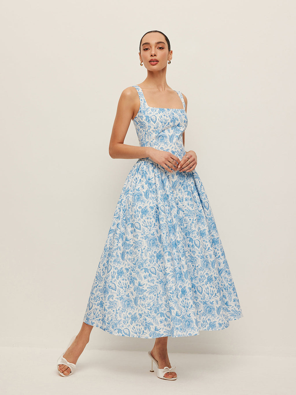 Robe imprimée à encolure carrée avec poches
