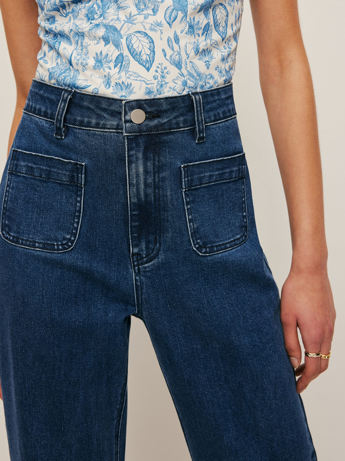 High-Waist Weit geschnittene Jeans mit Taschendetail