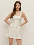 Blumen-Jacquard-Kleid mit eckigem Ausschnitt