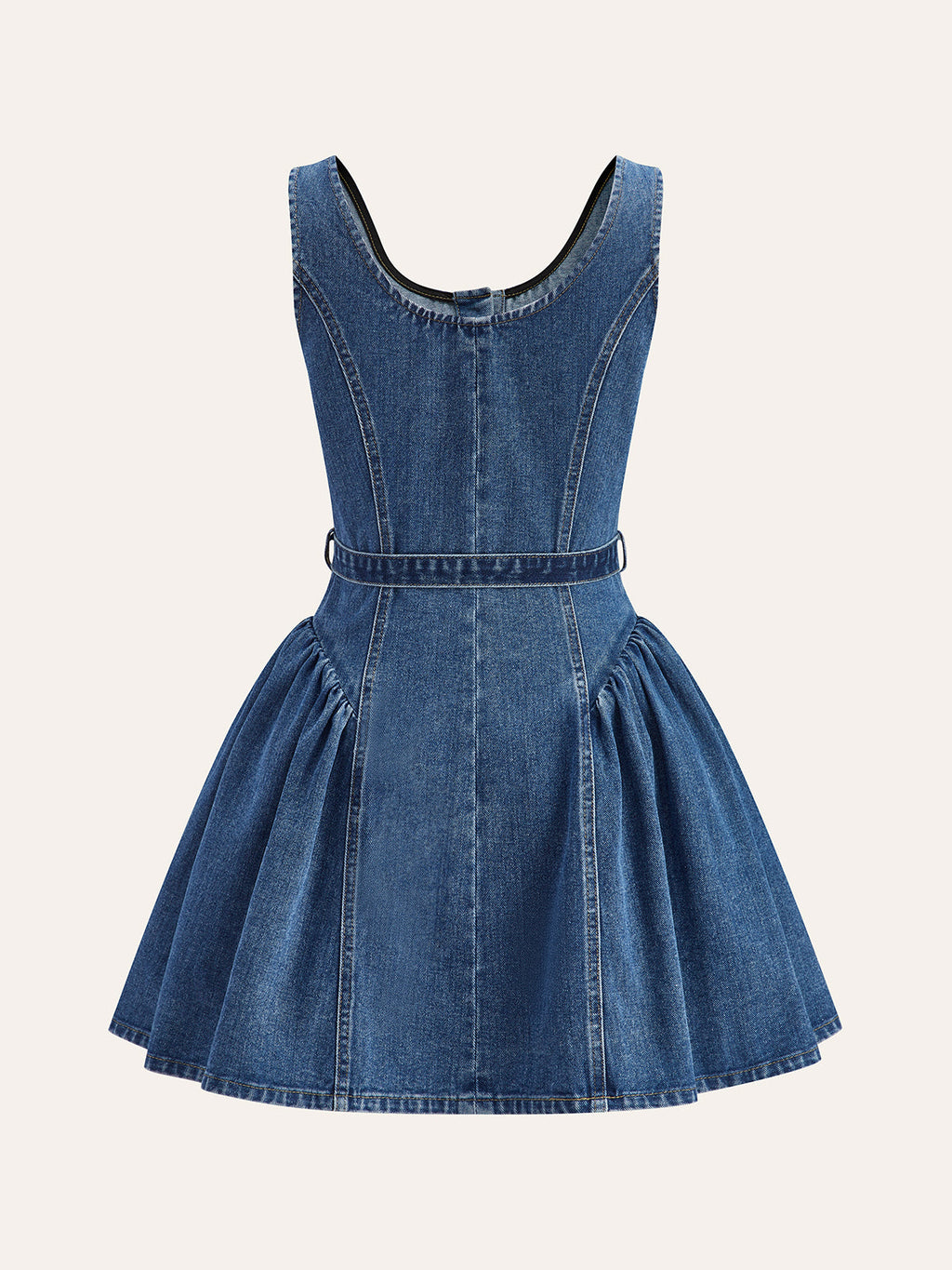 Robe plissée boutonnée en jean avec ceinture