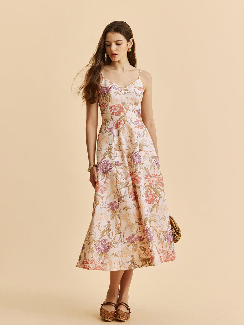 Robe bustier trapèze décolleté en V à imprimé floral romantique