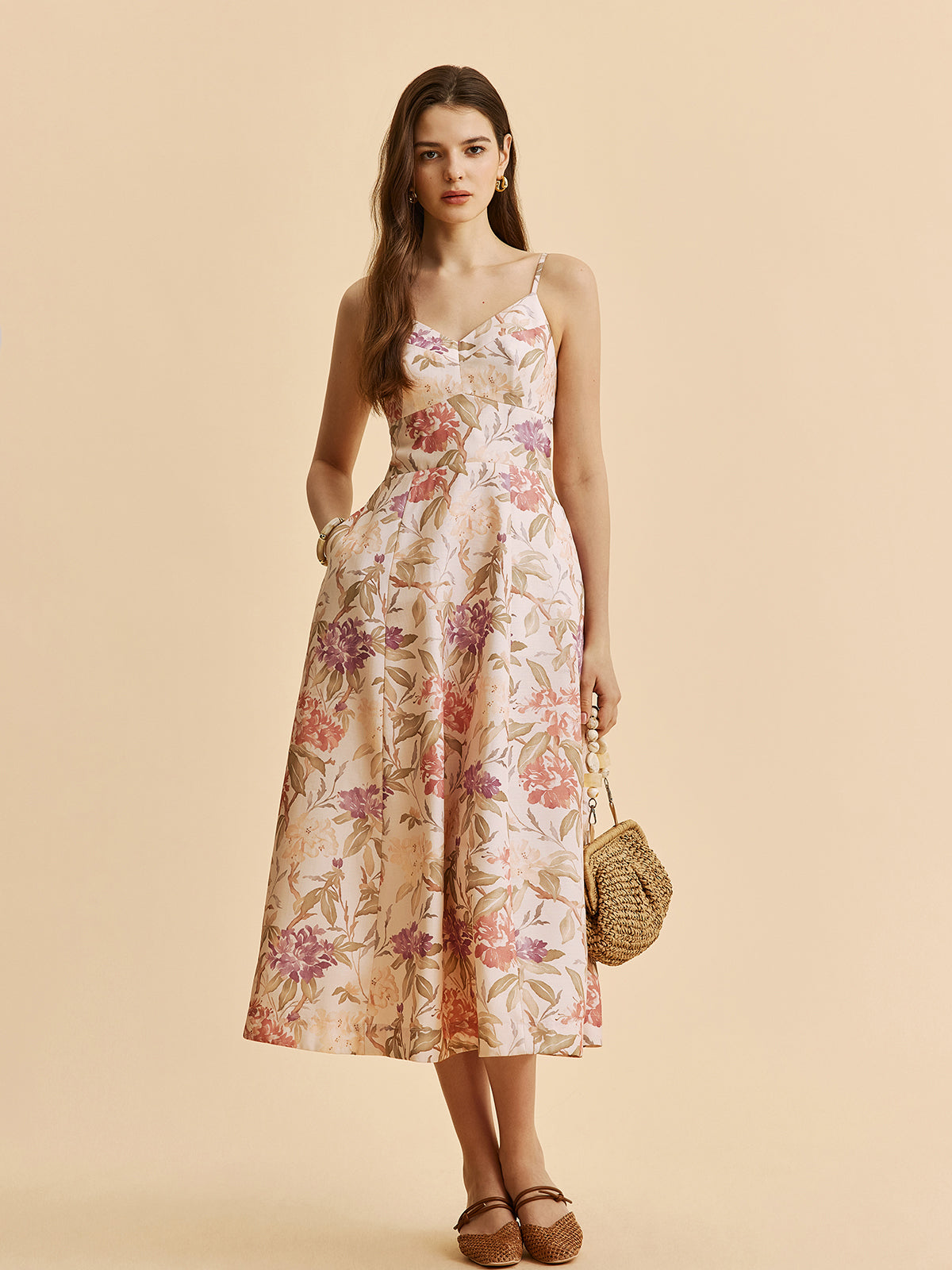 Romantic Floral A-Line V-Neck Cami Dress