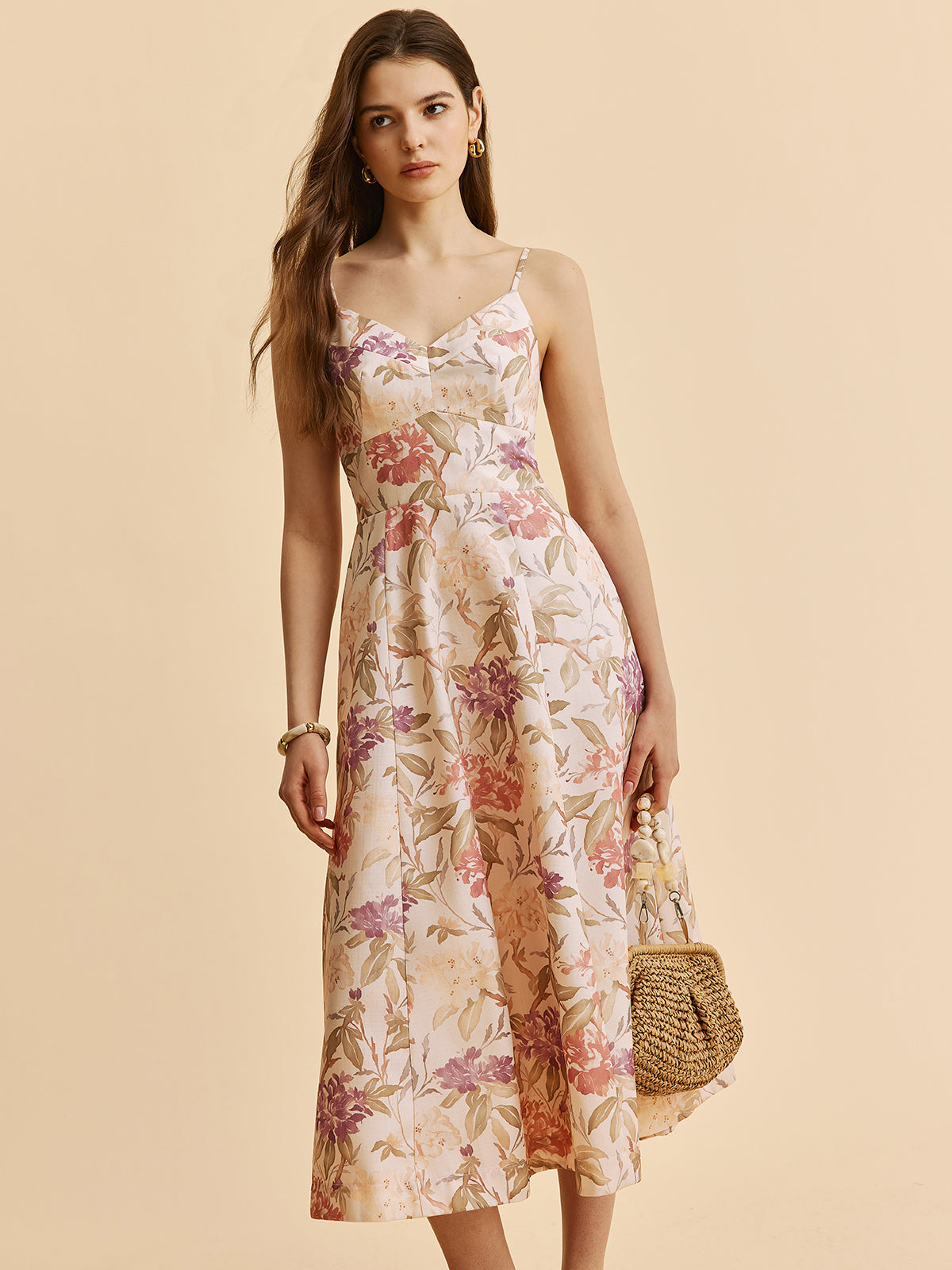 Robe bustier trapèze décolleté en V à imprimé floral romantique