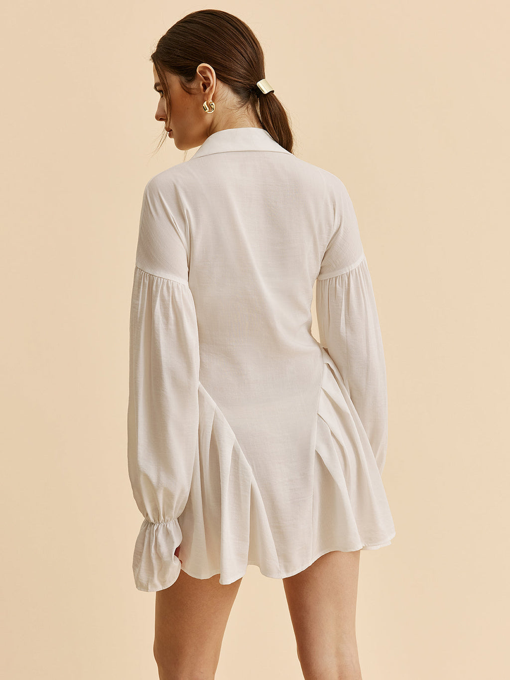 Semi-Sheer Balloon Sleeve Button-Up Shirt Dress