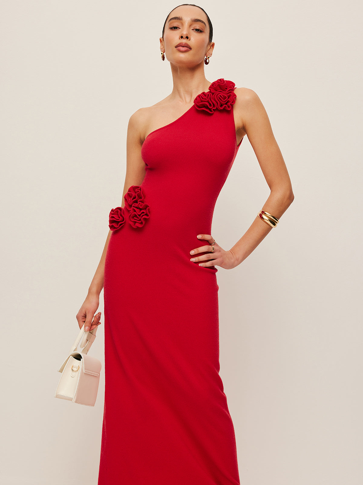 Blumenbesetztes One-Shoulder-Kleid
