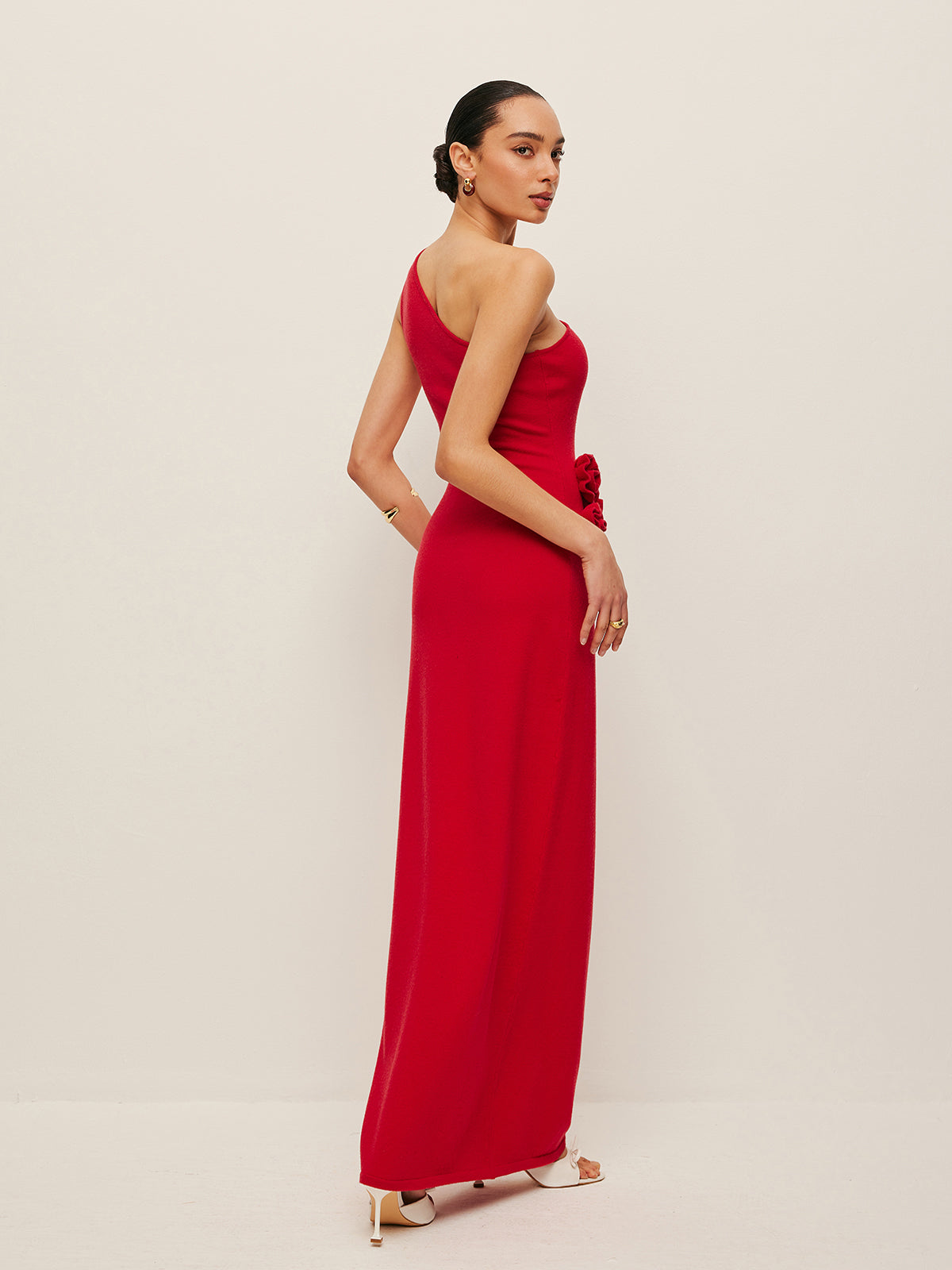 One-Shoulder Floral Accent Dress