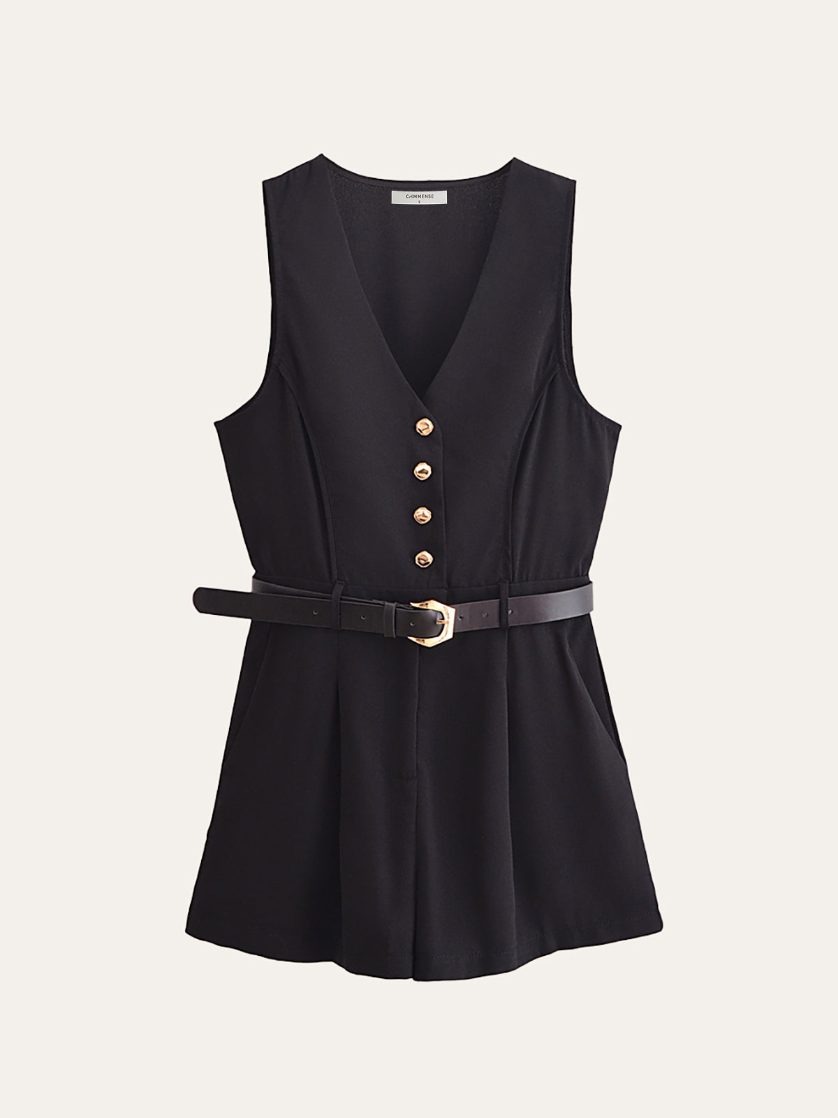 Gold Button Detail Belted Jumpsuit