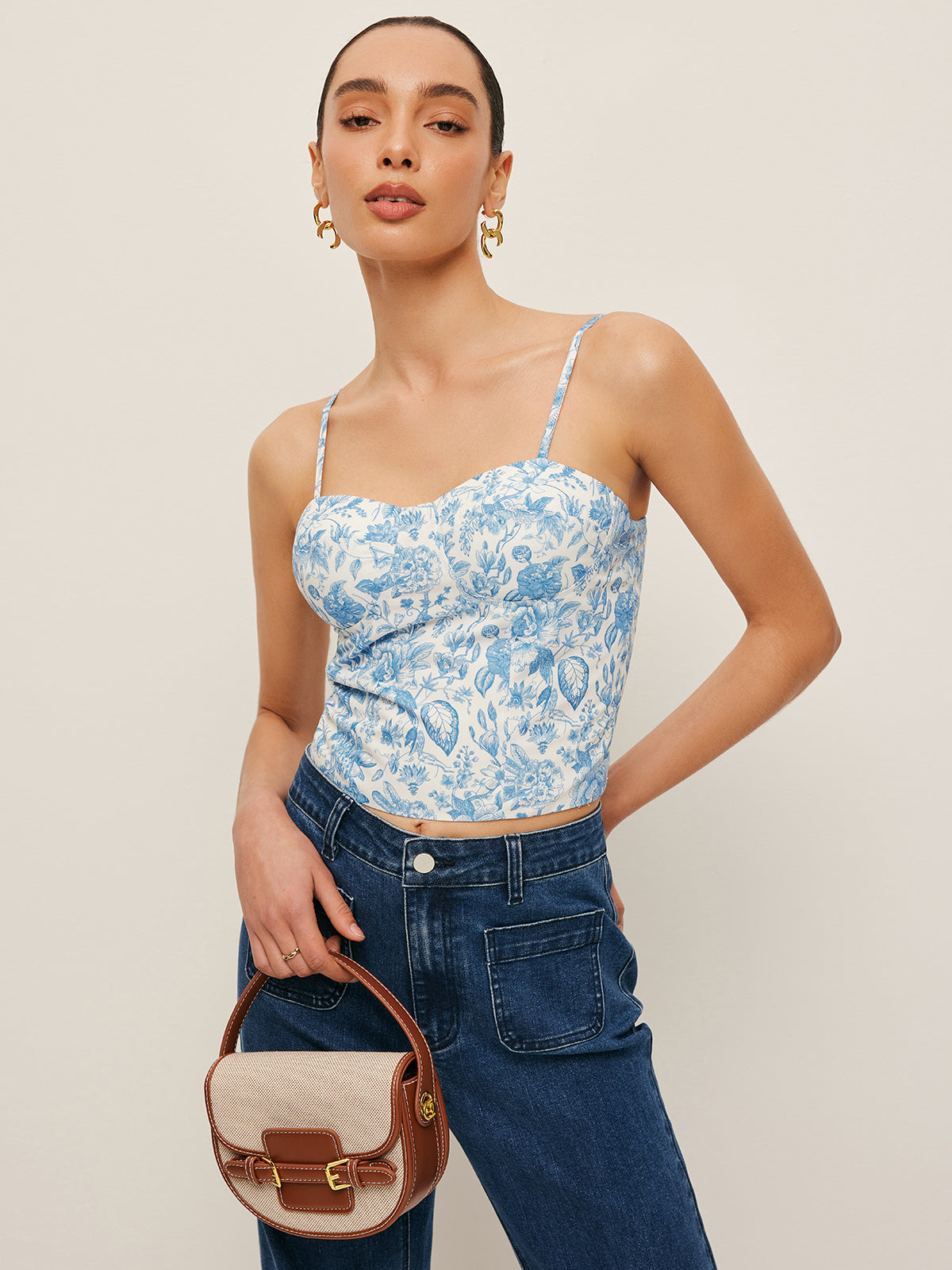 Korsett-Crop-Top mit Blumenmuster