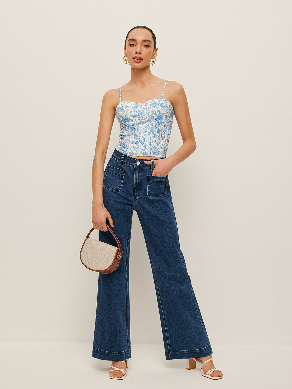 Korsett-Crop-Top mit Blumenmuster